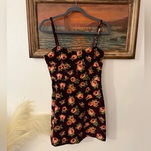 Urban Outfitters Burgundy Corduroy Rose Mini Dress